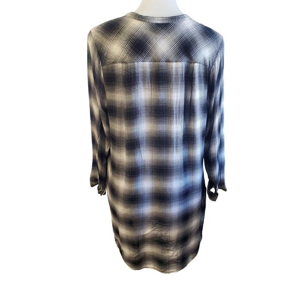 Rock & Republic Black White Plaid Grunge Punk Long Sleeve Tunic Shirt Large - Picture 5 of 11